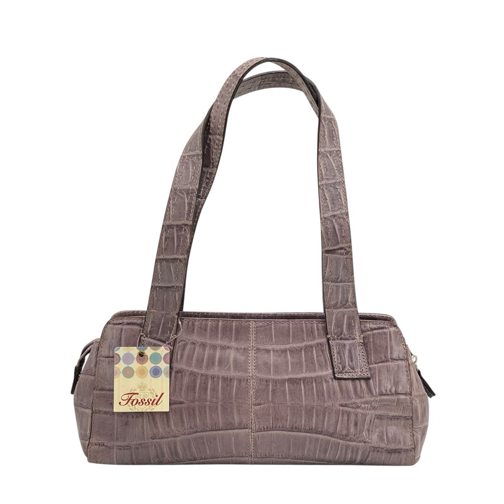 NWT Vintage Fossil Sedona Lavender Croc Genuine Leather Satchel Shoulder Bag
